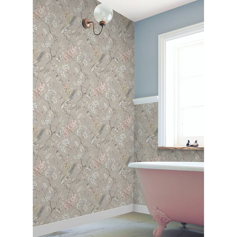 NuWallpaper Waverly Aviary Garden Grey Peel and Stick Wallpaper - N/A