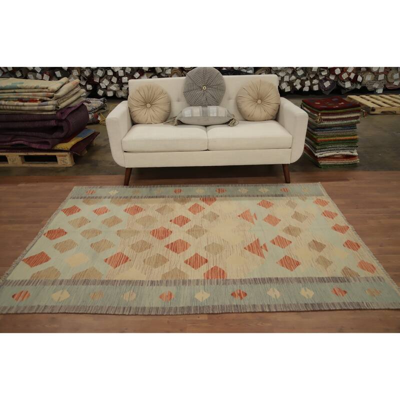 Hand Woven Oriental 100% Wool Carpet Southwestern Tribal Multi-Colored Kilim Area Rug - 6' 11'' X 5' 0''