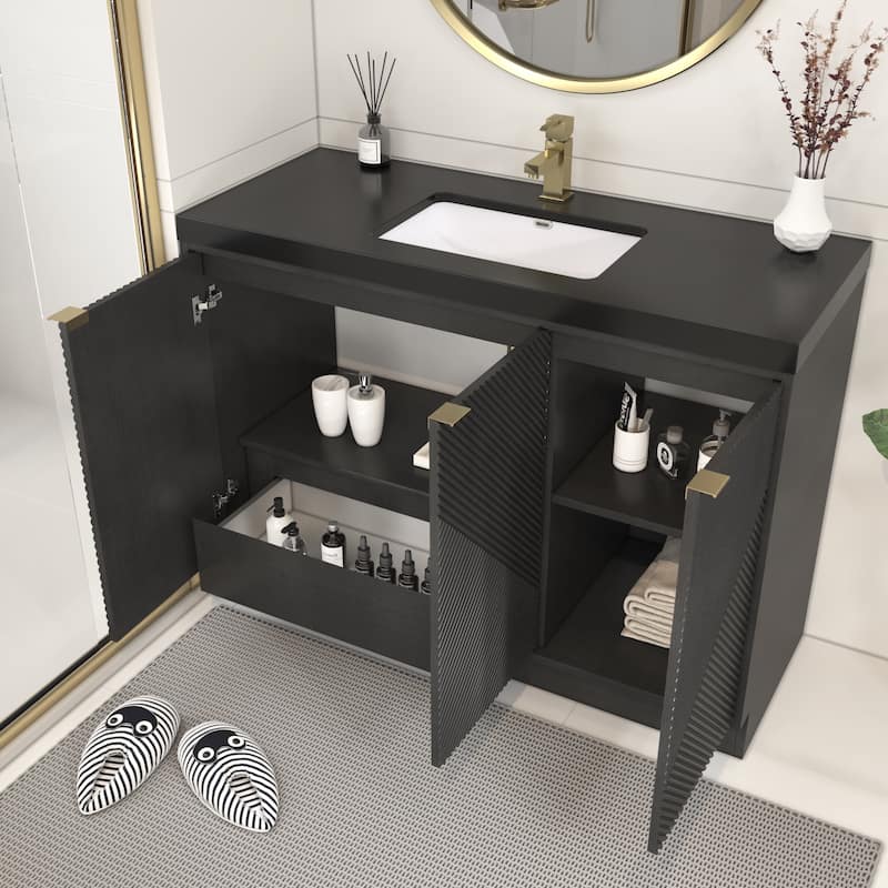 Milano 48" Freestanding Bathroom Vanity with Black Acrylic Sink