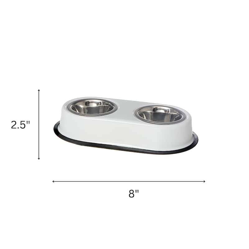 Stainless Steel Double Pet Bowl With White Stand