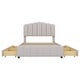 preview thumbnail 7 of 18, Upholstered Bed with 4 Storage Drawers,Wood Slat Support