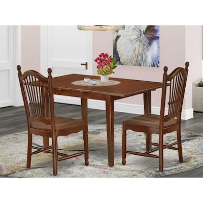 Rectangle Dining Table Set 3pc 48-60" Table w/ Leaf & 2 Wood Chairs - HomeStock