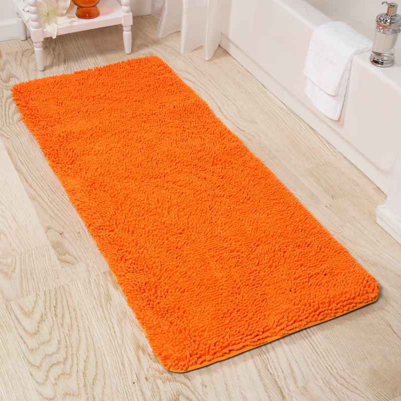 58x24-Inch Bathroom Runner with Non-Slip Backing - Absorbent High-Pile Chenille Memory Foam Bathroom Rug by Windsor Home - Orange