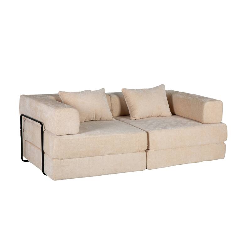 2-in-1 Foldable Sofa Bed Floor Sofa Couch with Armrests, Convertible Lounge Sofa for Living Room Bedroom