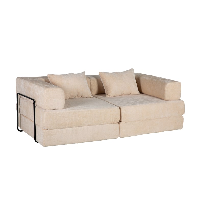 Chenille Loveseat Couch Boneless Modular Sectional Sofa Convertible Floor Sleeper Bed with Fixed-shape Frame for Living Room