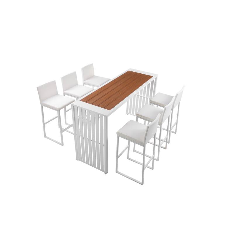 Industrial 7 Piece Metal and Polyresin Bar Set, Brown and White