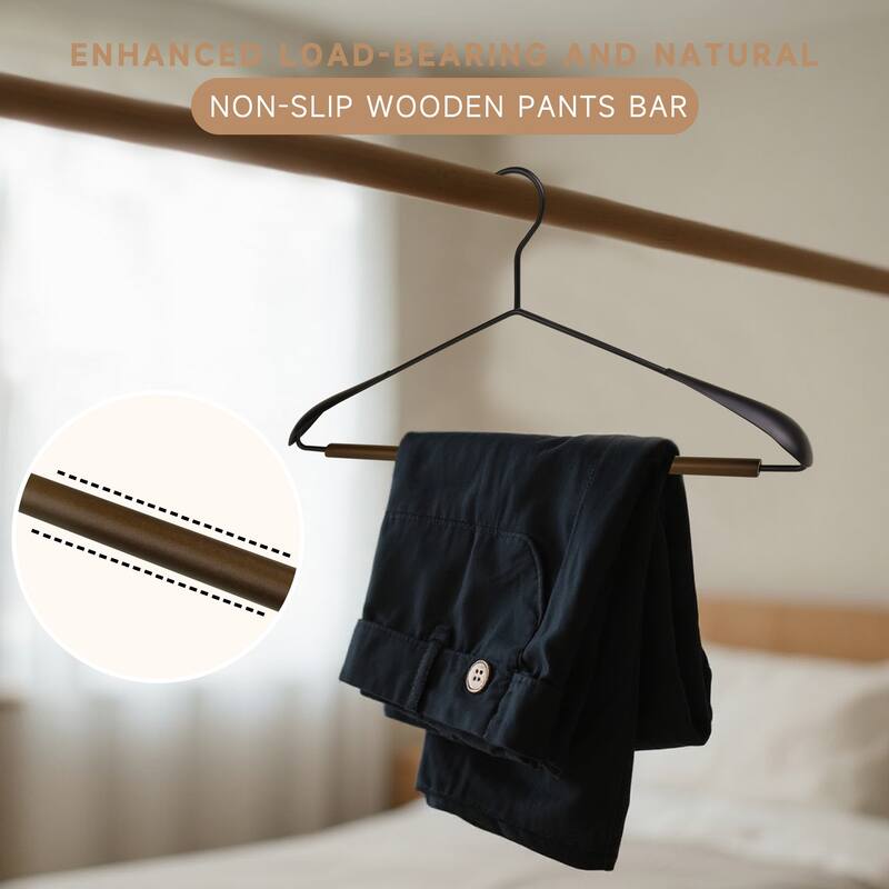 BP4U Heavy Duty Metal Wide Shoulder Suit Hangers, Welded Coat Hangers with Beech Wood Pants Bar for Clothes
