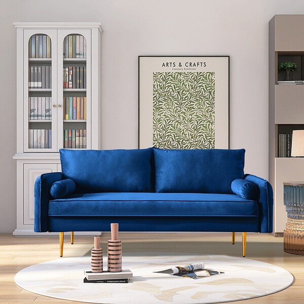 Velvet sofa store with gold legs