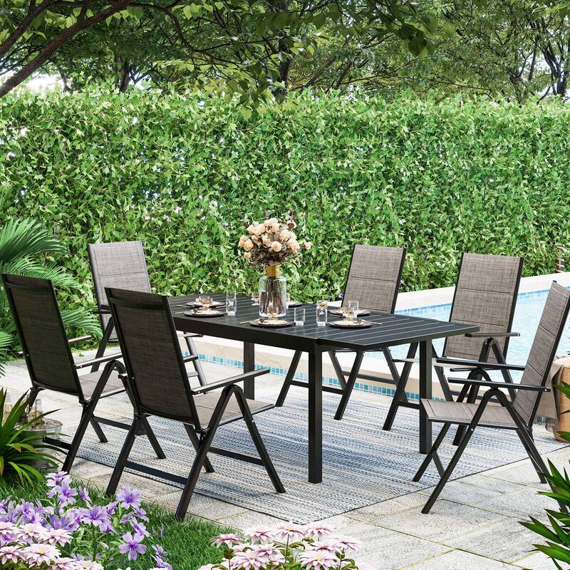 7/9-Piece Patio Dining Set of Foldable & 7-Angle Adjustable Padded Patio Dining Chairs and 1 Extendable Table - 7-Piece Set