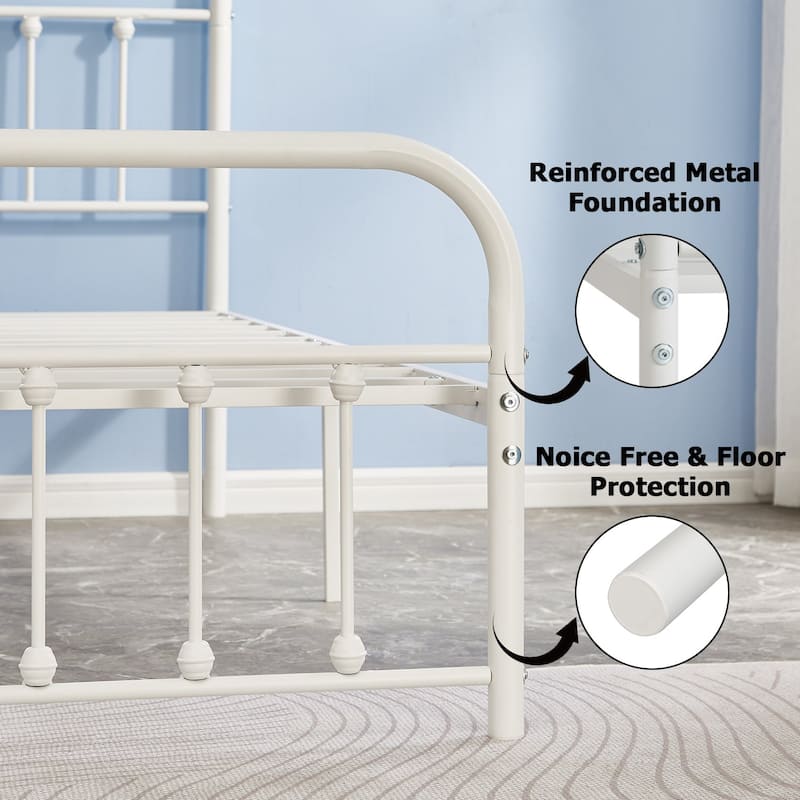 Javlergo White Metal Platform Bed Frame with Headboard and Footboard Quiet Heavy-Duty Frame No Box Spring Needed