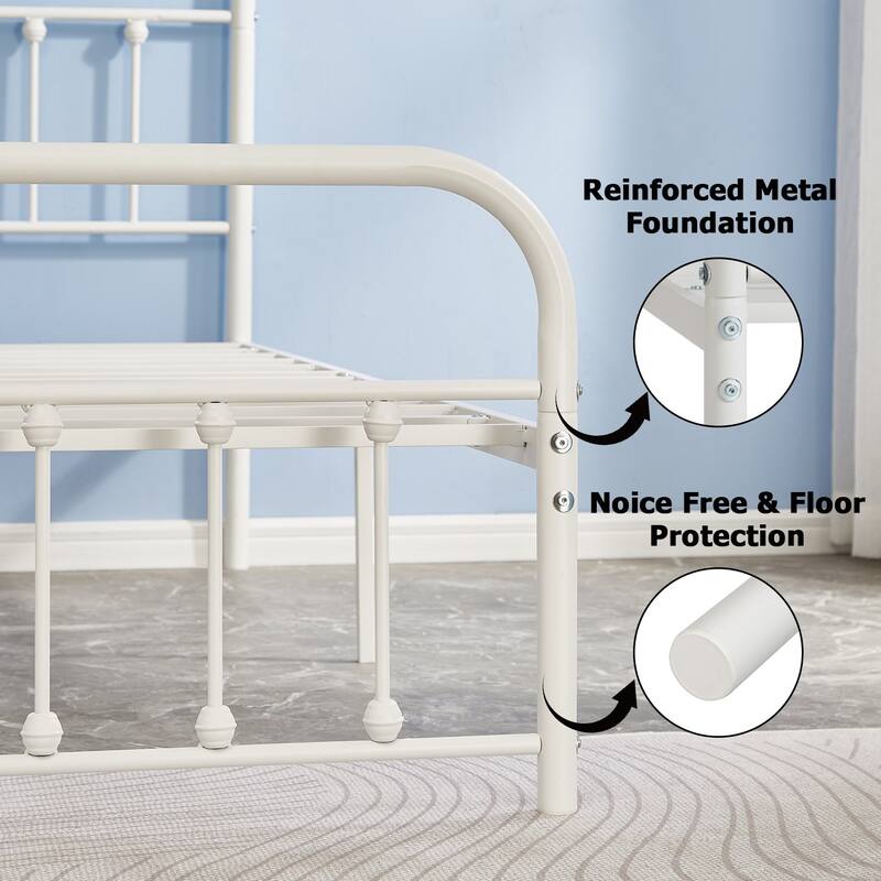 VECELO Metal Bed Frame with Headboard Classic Metal Platform Bed Frame Mattress Foundation with Victorian Style Footboard