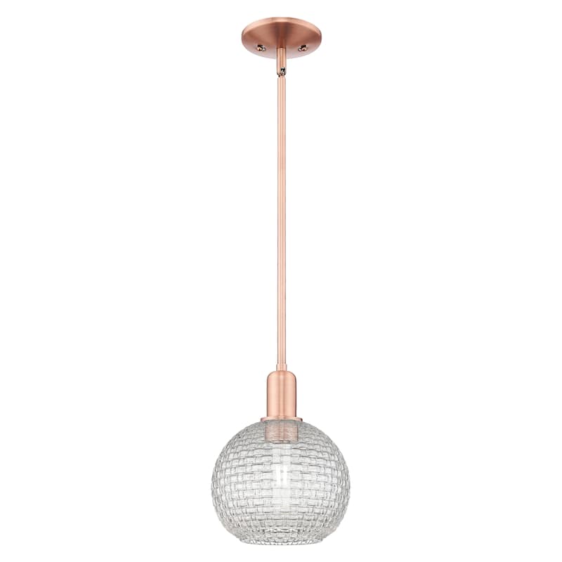 Innovations Lighting Endless Possibilities Arcadia - Athens - 1 Light 8" Basketweave Stem Hung Mini Pendant - Antique Copper