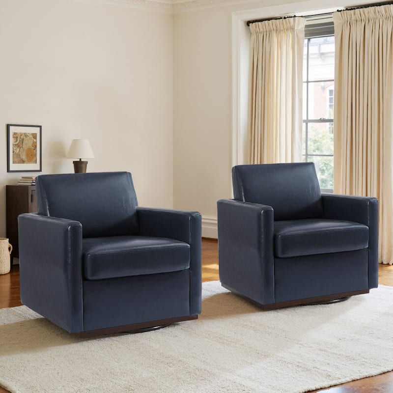 Modern Upholstered Swivel Accent Armchair Set of 2 - Navy/ Vegan Leather