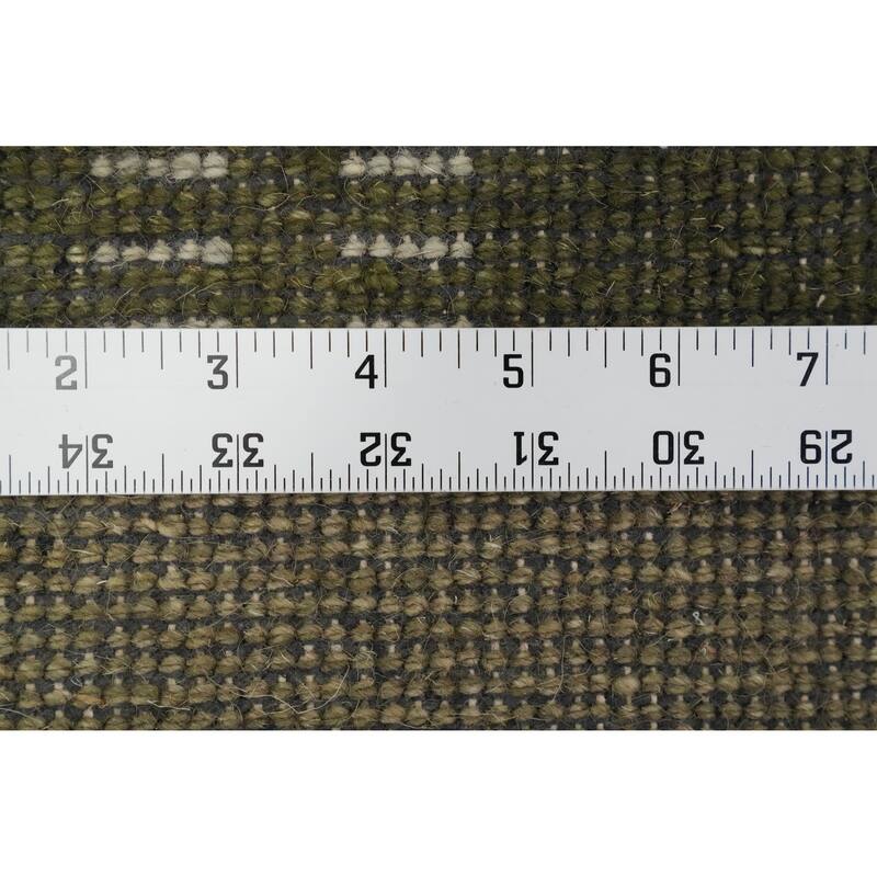Hand Knotted Oriental 100% Wool Carpet Modern Solid Green Gabbeh Runner Rug - 9' 10'' X 2' 10''