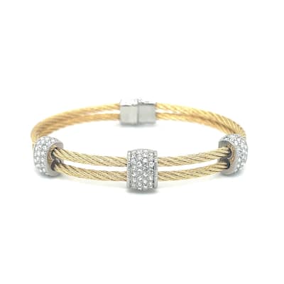 Juvell Gold Plated Cubic Zirconia Twisted Mesh Bangle Bracelet
