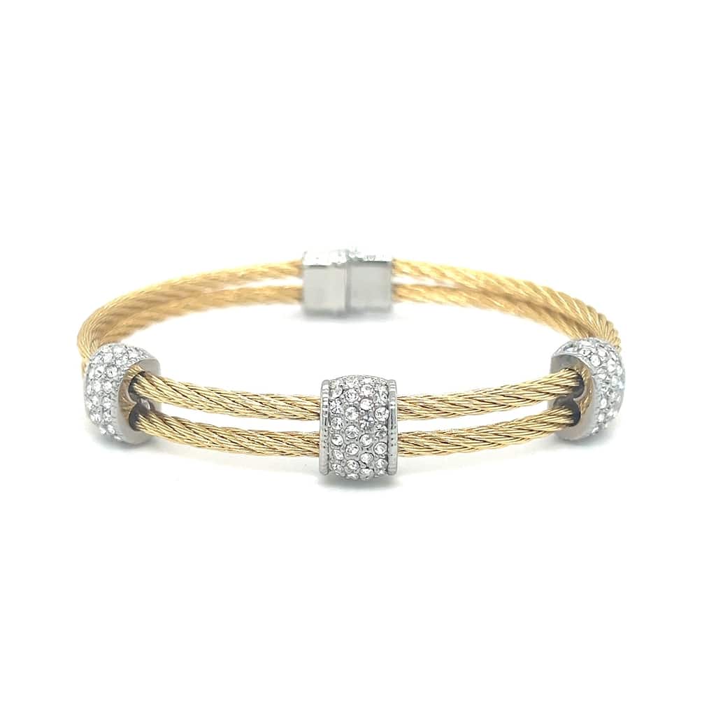 Juvell Gold Plated Cubic Zirconia Twisted Mesh Bangle Bracelet