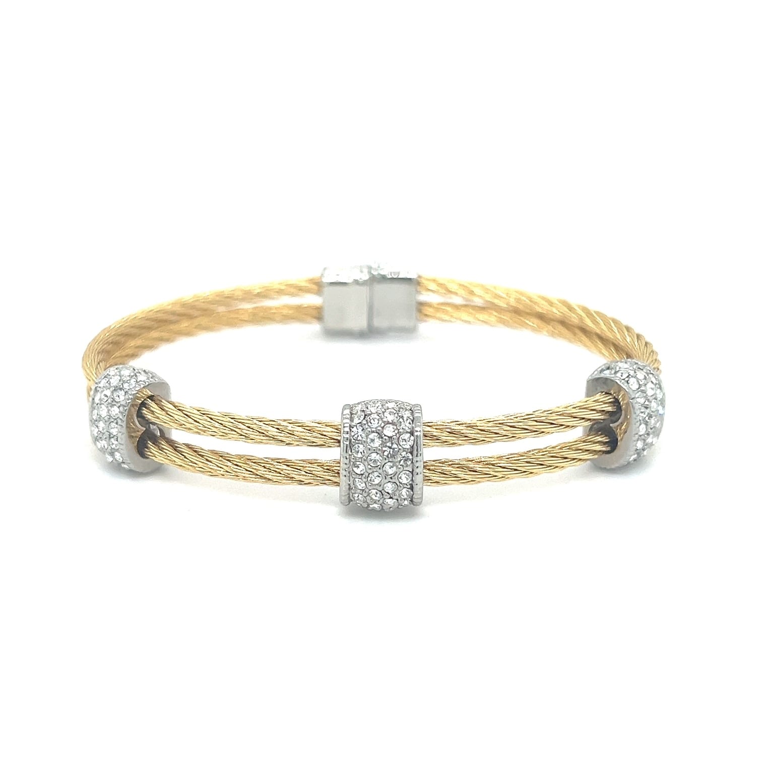Juvell Gold Plated Cubic Zirconia Twisted Mesh Bangle Bracelet