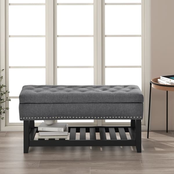 slide 1 of 12, Storage Ottoman Bench, Entryway Bench with Rubber wood Legs