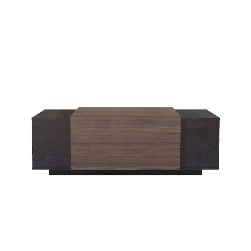 Light Brown Coffee Table Wood End Table with Hidden Storage & Drawer