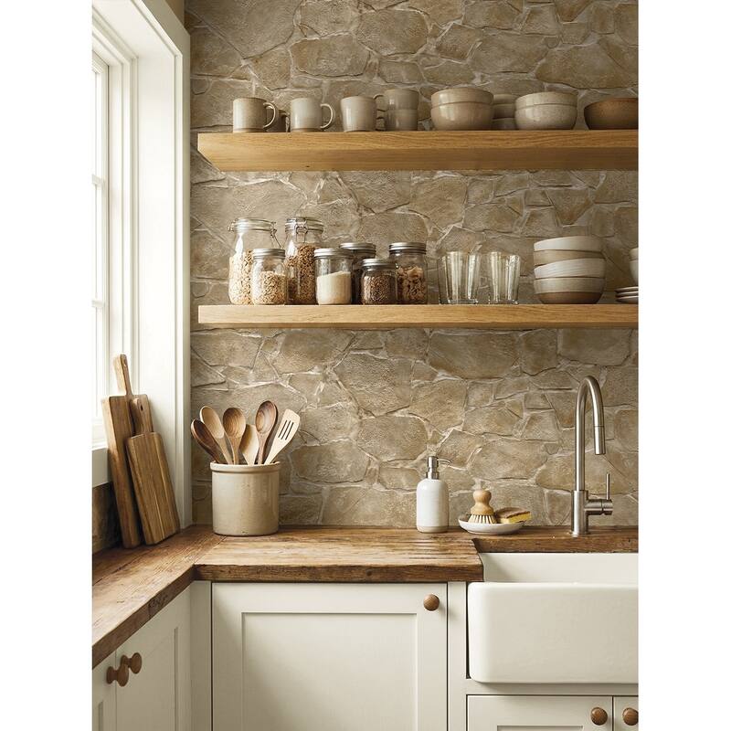 Harry & Grace Faux Fieldstone Peel and Stick Natural Wall Backdrop Panel