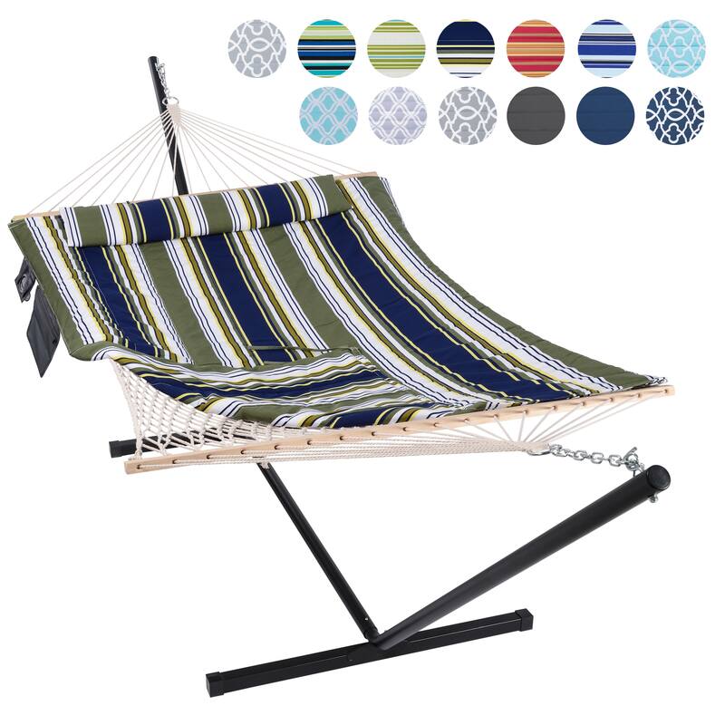 Hammock Double Hammock with Stand, Two Person Cotton Rope Hammock