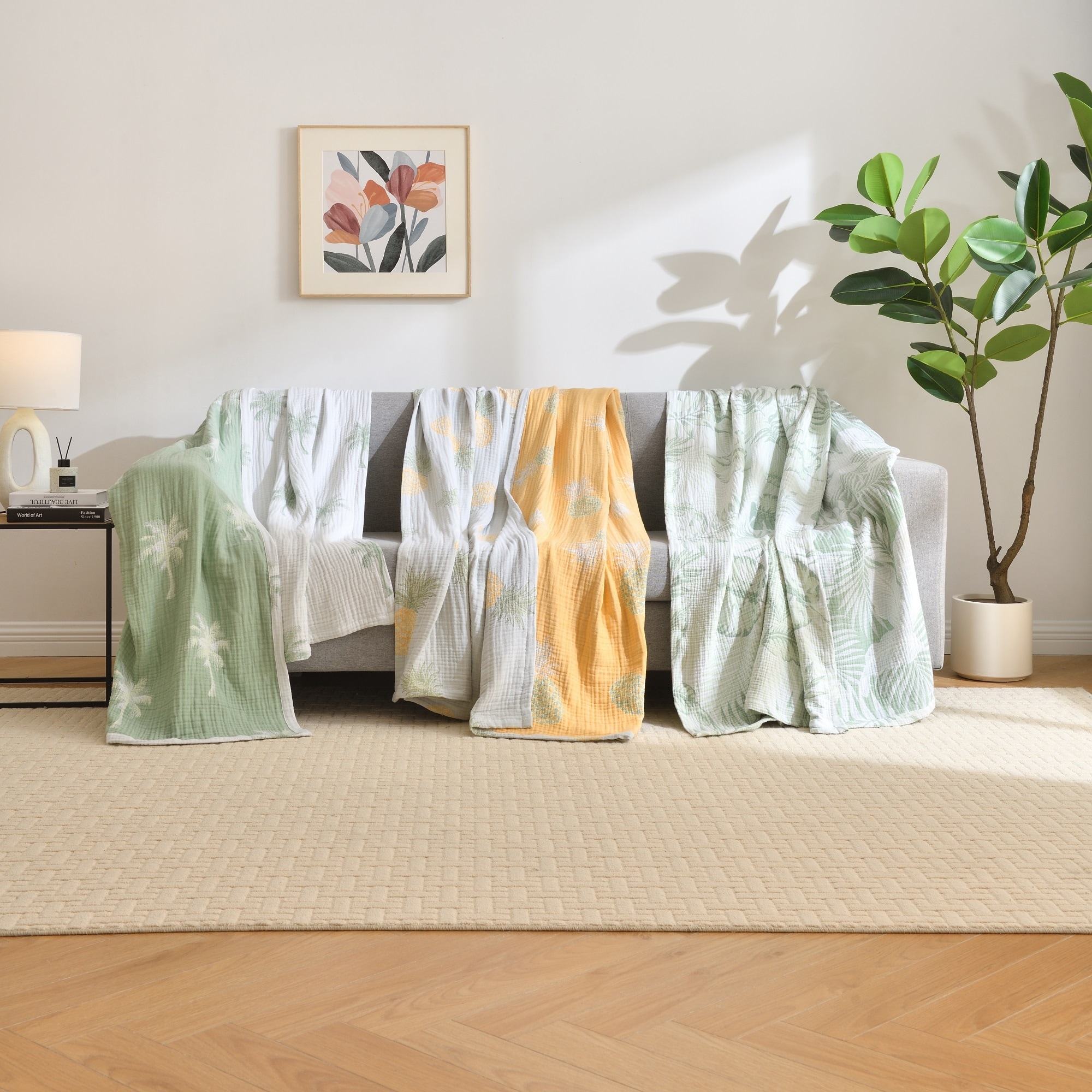 Vintage Cotton Muslin Throw Blanket, Reversible, Breathable for Indoor/Outdoor Use, Picnics, Bedding, or Chair Cover