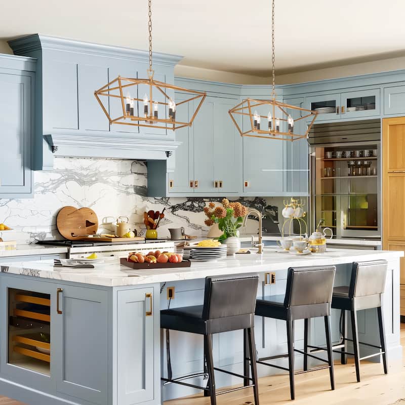 Modern Farmhouse Black Gold 6-Light Chandelier Kitchen Island Light for Dining Room
