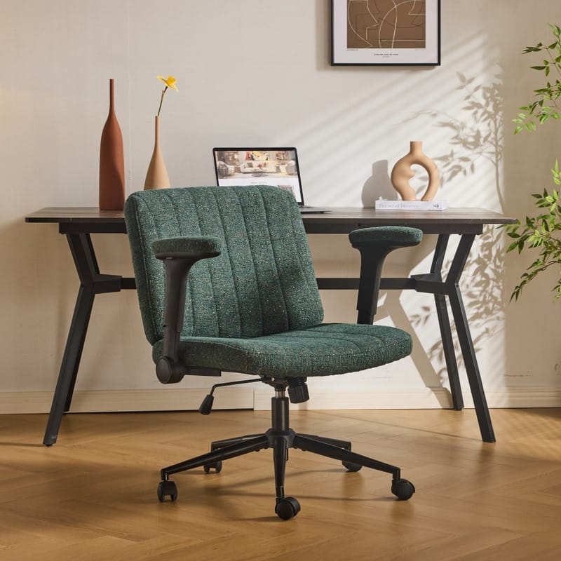 Speckled Chenille Swivel Chair With Flip-Up Arms For Cross-Legged