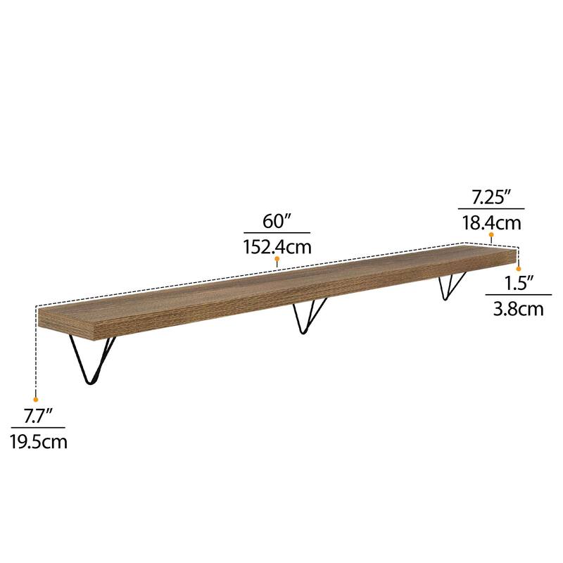 Wallniture Colmar 60 inch Floating Wood Shelf, Wall Bookshelf, Living Room Décor, Wooden Shelf for Wall, Shelving Unit