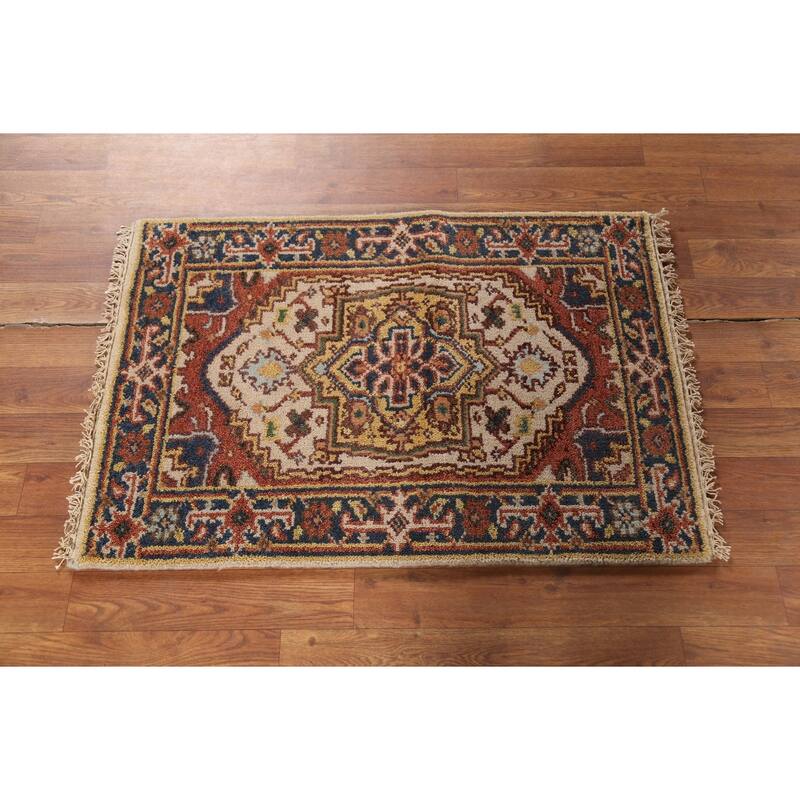 Geometric Heriz Serapi Indian Accent Rug Handmade Foyer Wool Carpet - 2'0"x 3'0"
