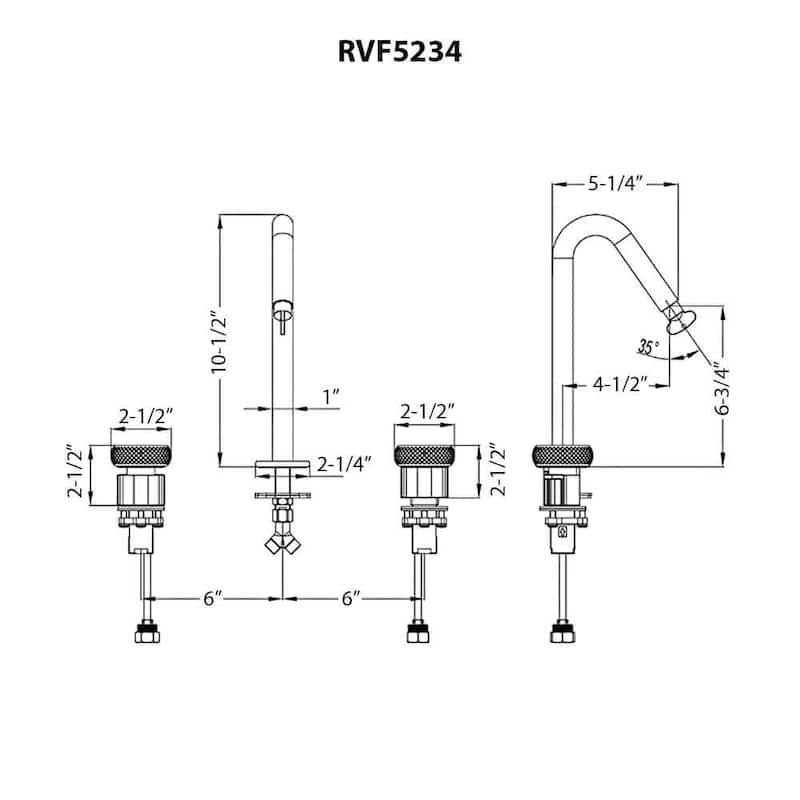 Ruvati Chrono Two Handle Watch Face Twist Bathroom Faucet in Brushed Nickel - RVF5234BN - 7'6" x 9'6"