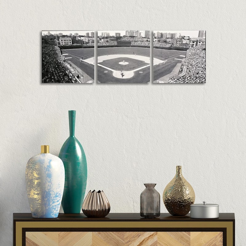 iCanvas "USA, Illinois, Chicago, Cubs, baseball IX" by Panoramic Images 3-Piece Canvas Wall Art Set - 12x36x1.5