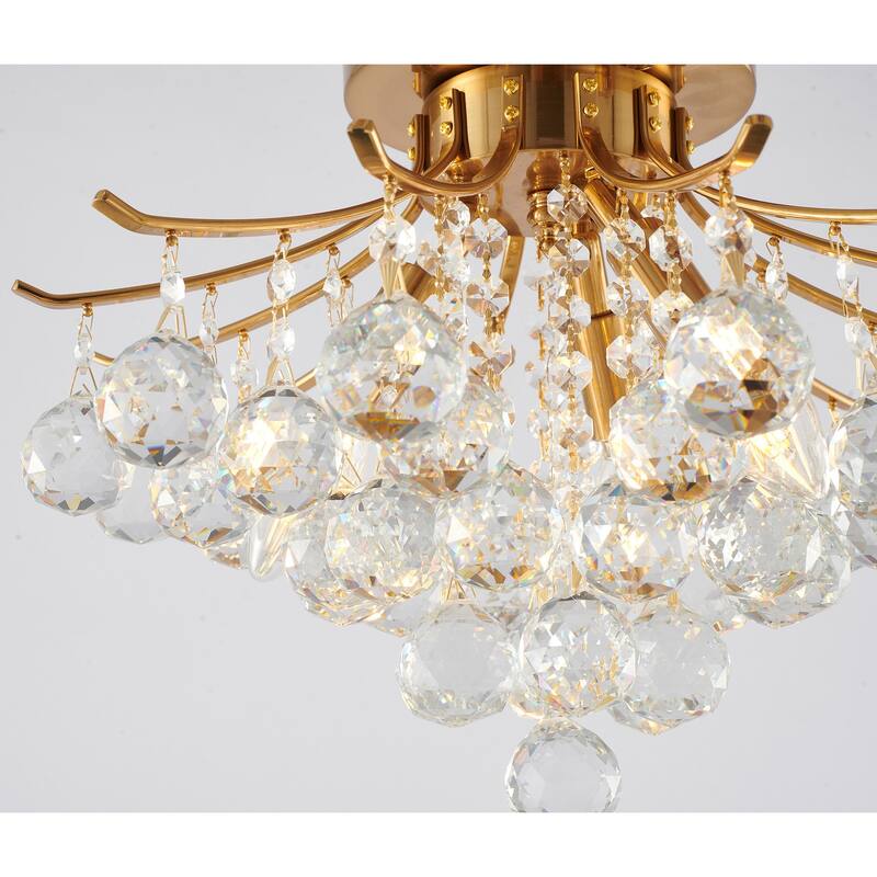 Brass Flush Mount Ceiling Light - Crystal Embellished Modern Flush Light Fixture - 12
