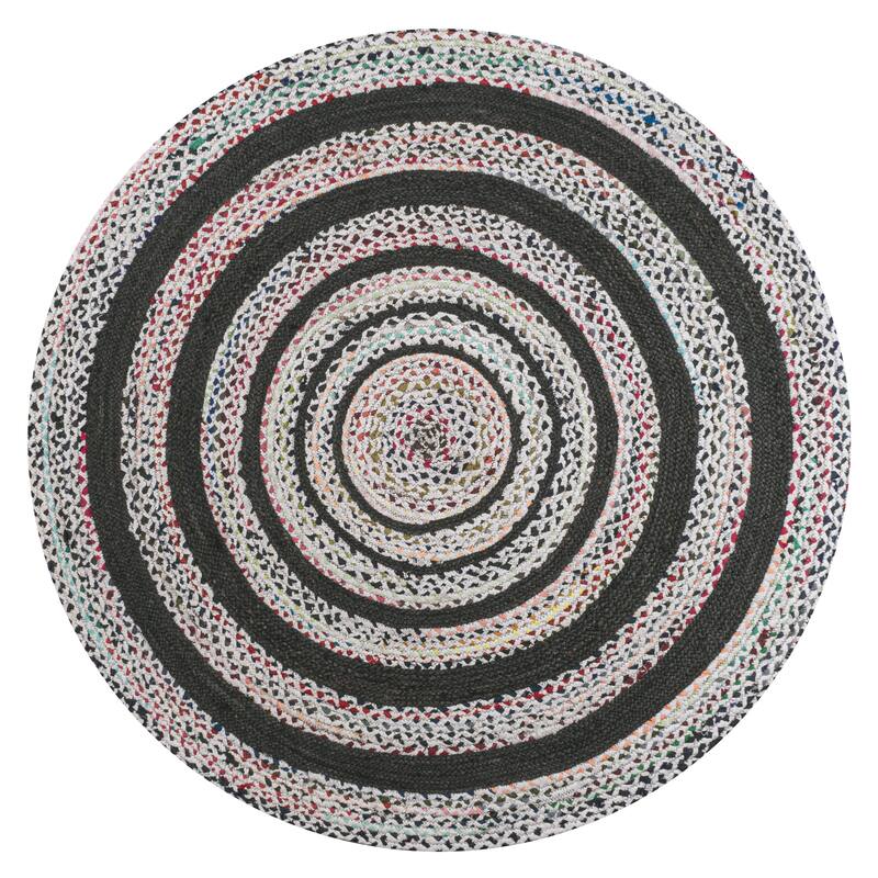 JONATHAN Y Flora Braided Bohemian Coastal Round Jute Area Rug - 6' Round - White/Multi