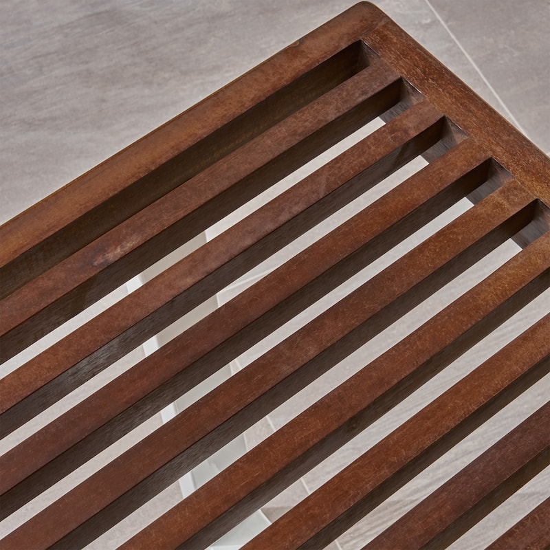 Roomfitters Modern Acacia Wood Patio Dining Bench with Iron Legs, Slat Top