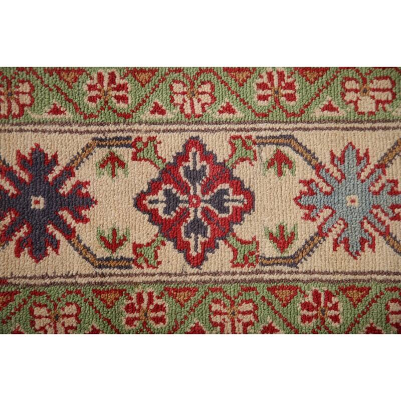 Beige Kazak Area Rug Hand-Knotted Geometric Wool Carpet - 6'6" x 9'2"