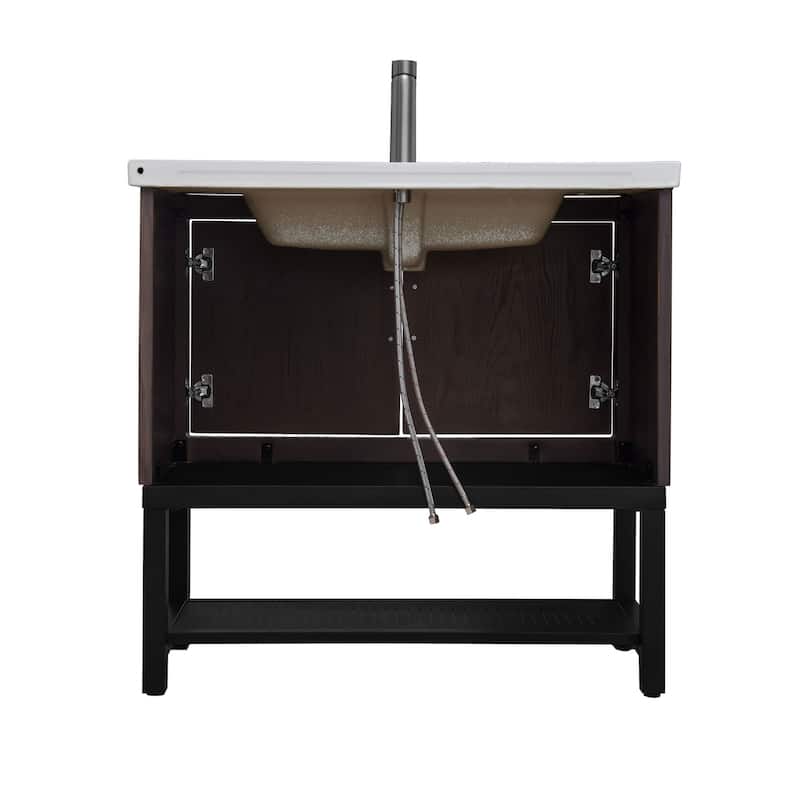 36" Bathroom Vanity with White Ceramic Sink & Hot and Cold Faucet