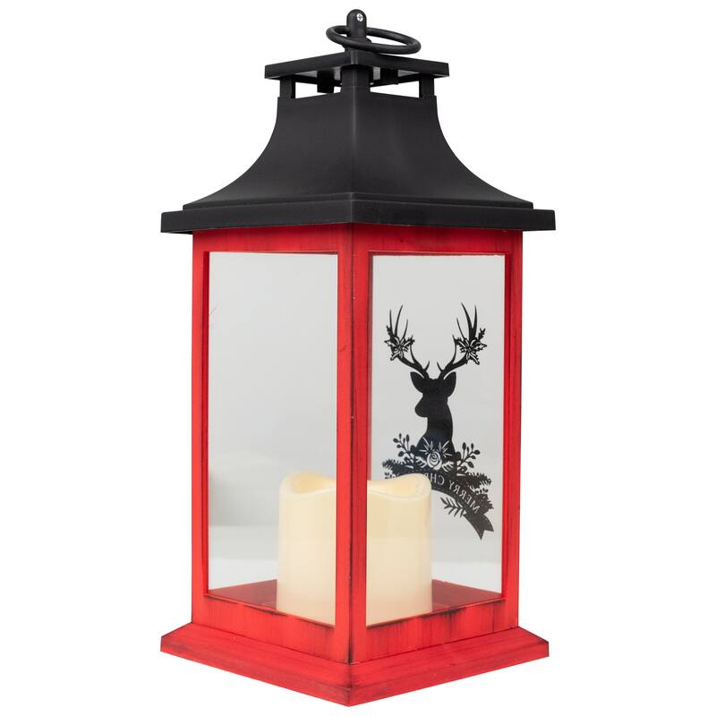 LED Lighted Merry Christmas Deer Flickering Candle Lantern - 13.75"