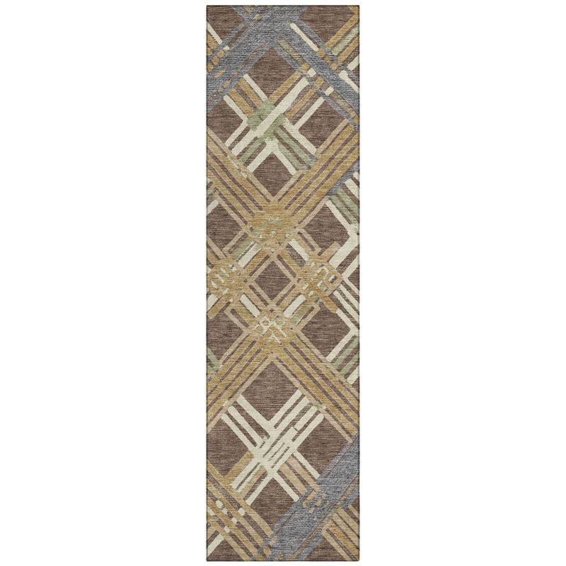 Machine Washable Indoor/ Outdoor Modern Trellis Chantille Rug