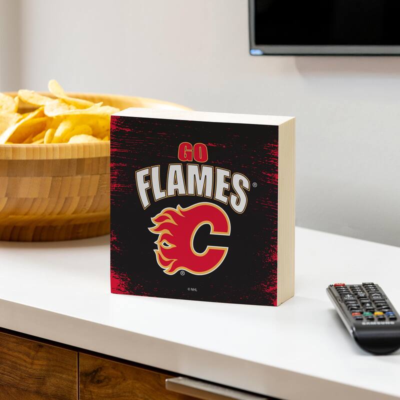 Calgary Flames Wooden Tabletop Mantel Shelf Sign - 6" x 6"
