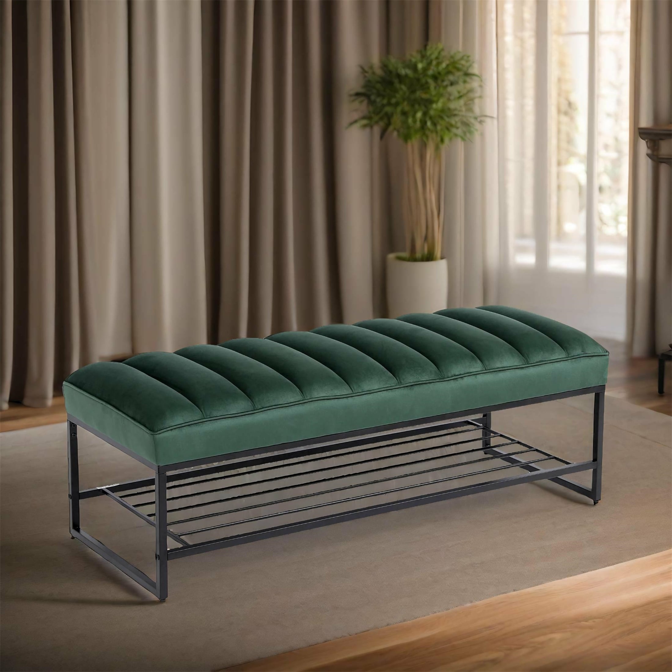 Green velvet outlet ottoman bench