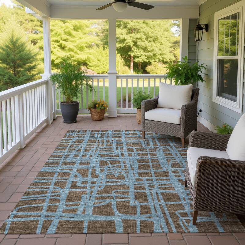 Machine Washable Indoor/ Outdoor Modern Centurion Chantille Rug - Chocolate - 5' x 7'6"