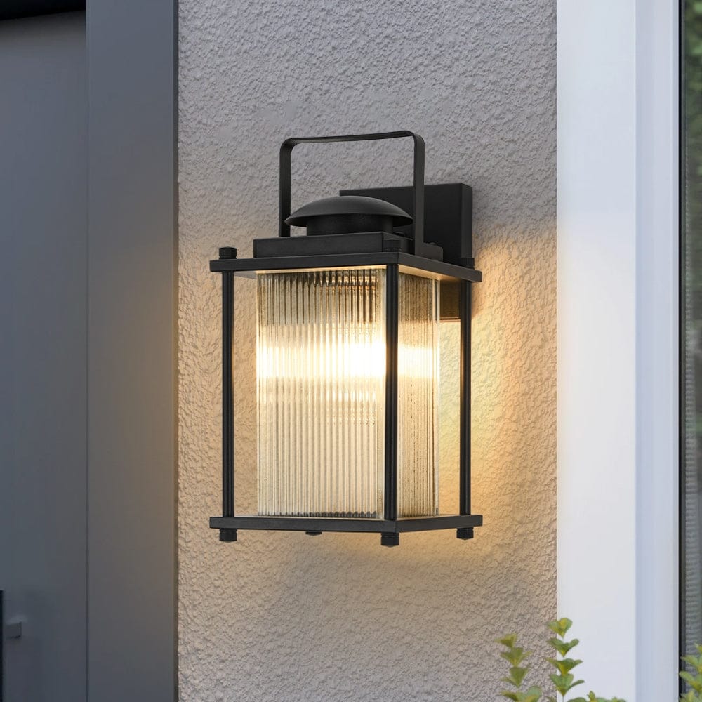 Rectangle Ribbed Glass Cage Outdoor Wall Sconce Porch Light