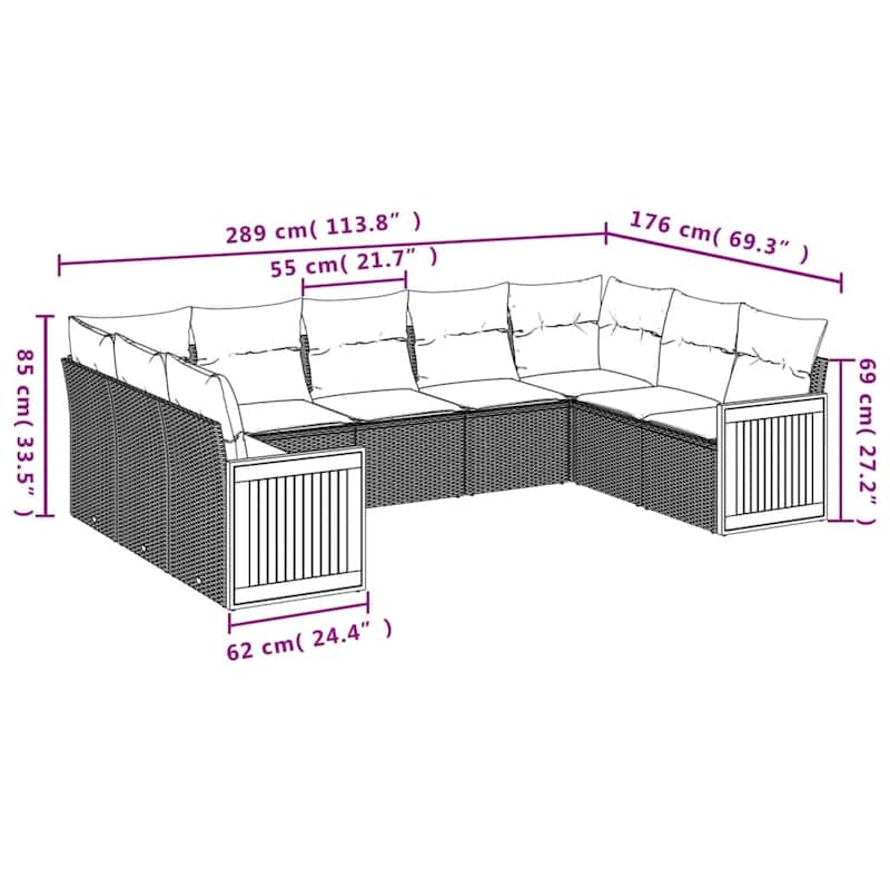vidaXL Patio Sofa Set with Cushions Outdoor Conversation Furniture Poly Rattan