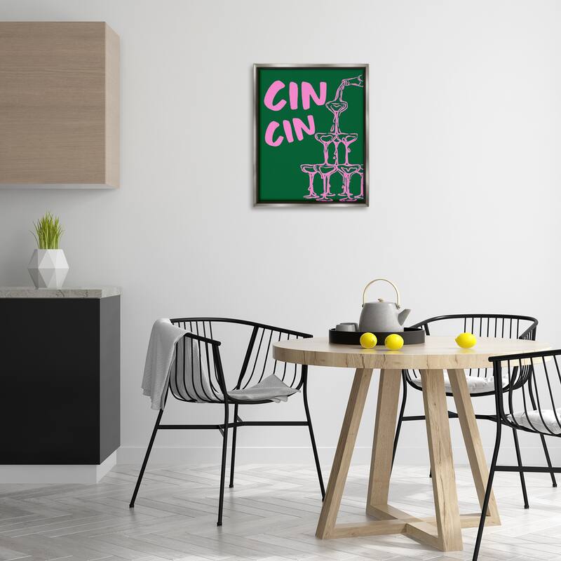 Stupell Green & Pink Cin Cin Framed Floater Canvas Wall Art Design By House of Lulu