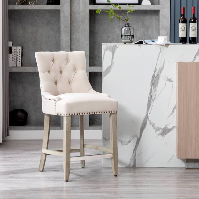 Carter 24" Upholstered Button Tufted Counter Bar Stool - Beige