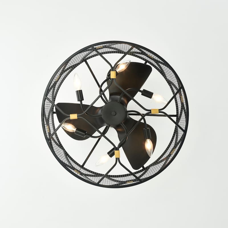 Nelle 24-inch Matte Black 6 Lights 3 Blades Lighted Ceiling Fan with Remote