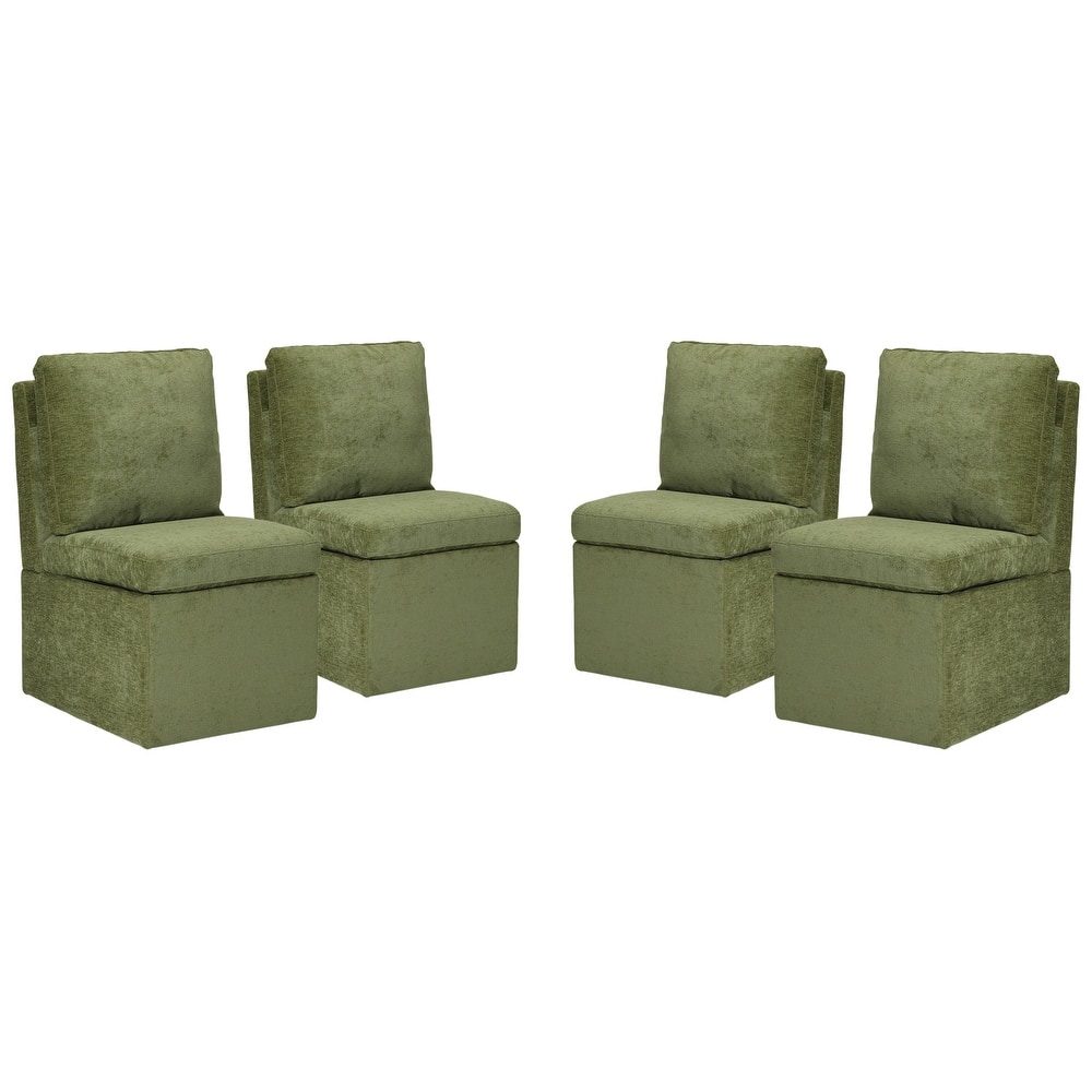 Stansberry Chenille Upholstered Dining Chair with Lift-Top Seat Storage and Caster Wheels (Set of 4)