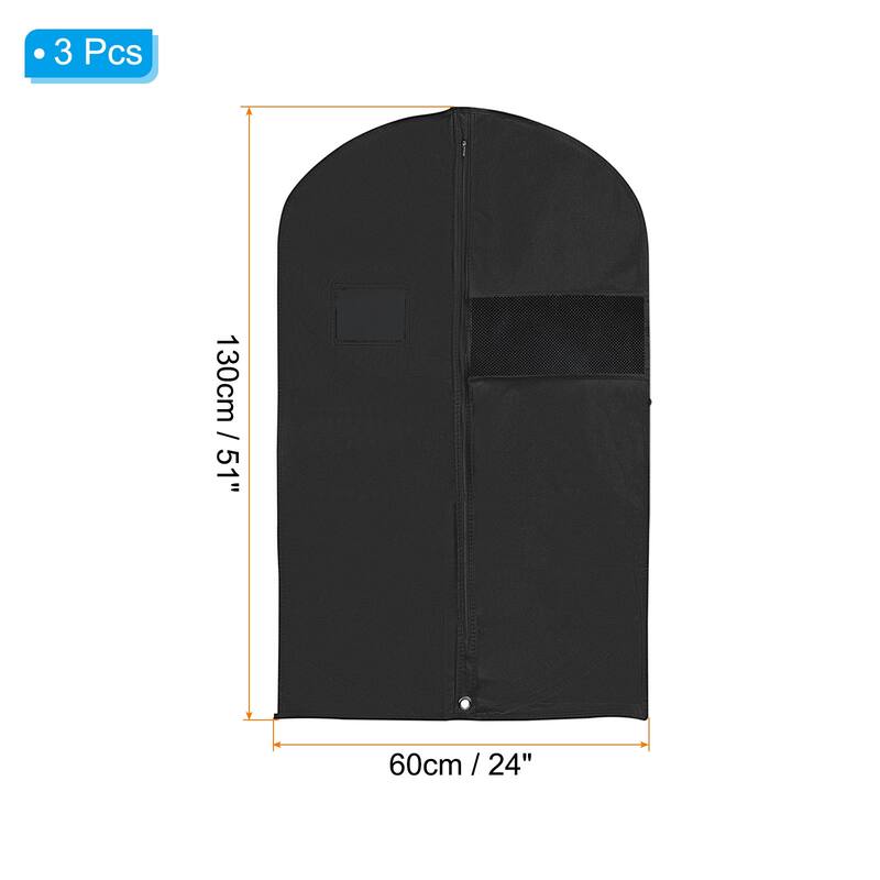 Garment Bag, 3pcs Breathable Suit Bag for Storage Hanging Clothes - Black - 51"