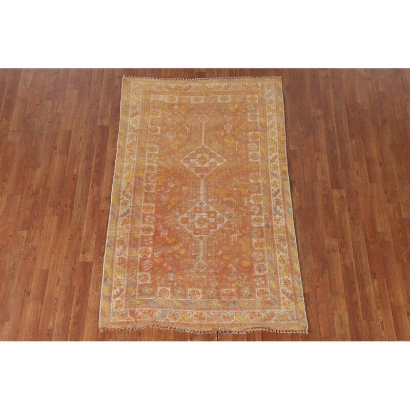 Tribal Geometric Shiraz Persian Vintage Area Rug Handmade Wool Carpet - 3'10"x 6'0"
